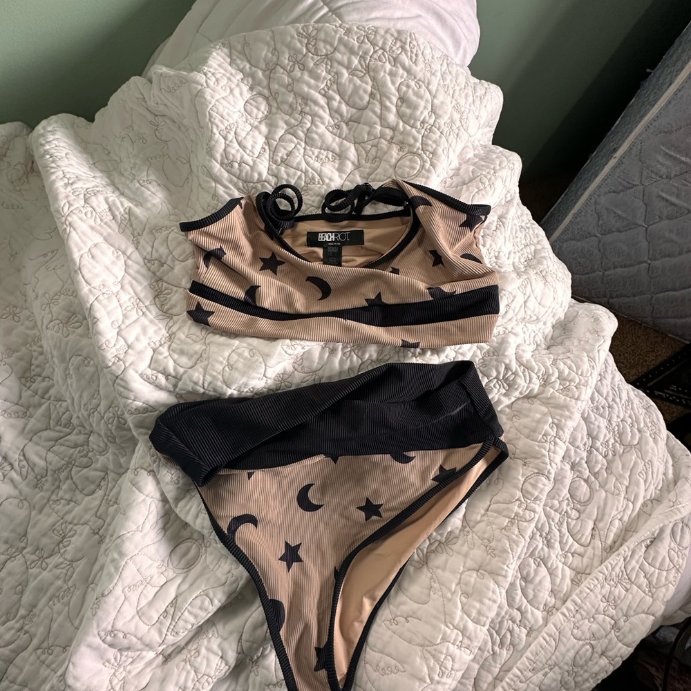 Tan and Black Star and Moon Bikini Set, and Christmas one piece beach riot swim